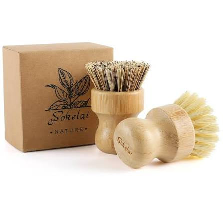 Natural Bamboo Dish Brush — Zero Plastic, High Density Sisal Bristles